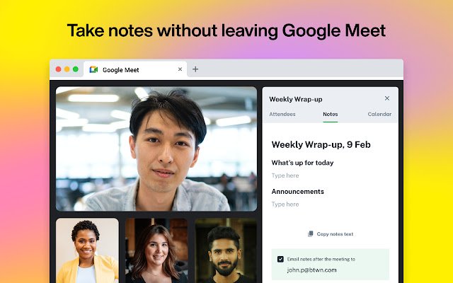 Google Meet Notes, Agendas, Timer  Analytics  from Chrome web store to be run with OffiDocs Chromium online