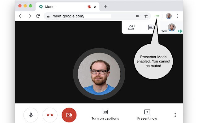 Modul prezentator Google Meet din magazinul web Chrome va fi rulat cu OffiDocs Chromium online