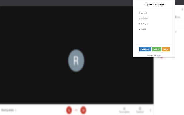 Google Meet Randomizer  from Chrome web store to be run with OffiDocs Chromium online