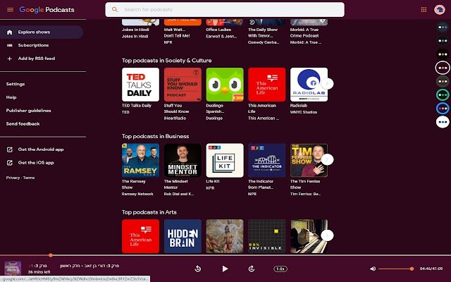 Google Podcasts Themes  from Chrome web store to be run with OffiDocs Chromium online