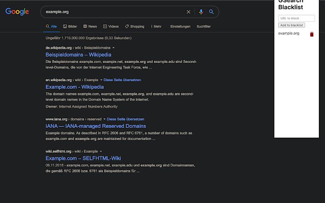 Google Result Filter dal Chrome Web Store da eseguire con OffiDocs Chromium online