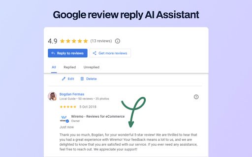 Google review reply AI Assistant  from Chrome web store to be run with OffiDocs Chromium online