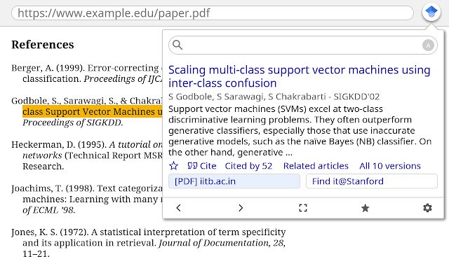 Nút Google Scholar từ cửa hàng Chrome trực tuyến sẽ được chạy với OffiDocs Chromium trực tuyến
