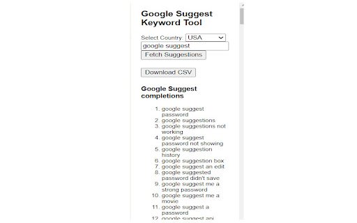Google Suggest Keyword Tool  from Chrome web store to be run with OffiDocs Chromium online