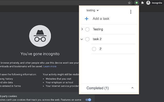 Google tasks popup  from Chrome web store to be run with OffiDocs Chromium online