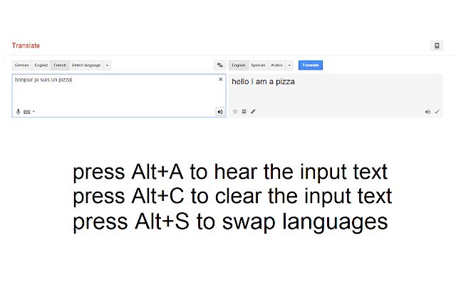 Google Translate Keyboard Shortcuts  from Chrome web store to be run with OffiDocs Chromium online