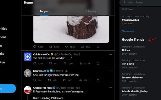Google Trends for Twitter  from Chrome web store to be run with OffiDocs Chromium online