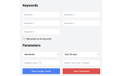 Google Trends Quick Access  from Chrome web store to be run with OffiDocs Chromium online
