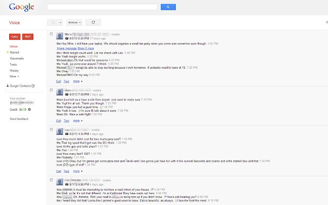 Google Voice Paginated Texts mula sa Chrome web store na tatakbo sa OffiDocs Chromium online
