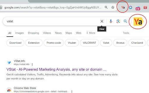 Яндекс кнопка для Google поиска от VStat  from Chrome web store to be run with OffiDocs Chromium online
