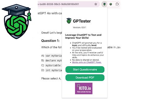 GPTester  from Chrome web store to be run with OffiDocs Chromium online
