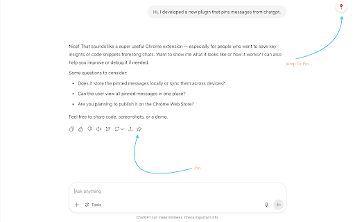 GPT Pinner  from Chrome web store to be run with OffiDocs Chromium online