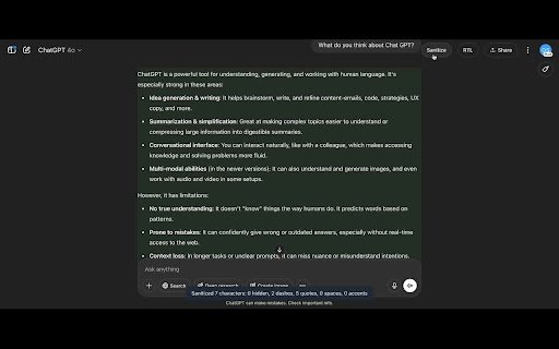 GPT Power Ups: Em Dash Fix, Clean Text, RTL  Paint for ChatGPT  from Chrome web store to be run with OffiDocs Chromium online