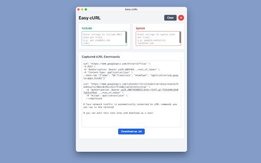 Grab cURL  from Chrome web store to be run with OffiDocs Chromium online