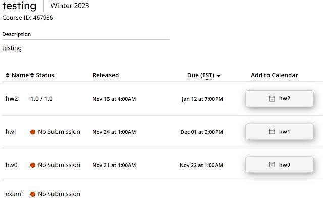 Gradescope Add to Calendar  from Chrome web store to be run with OffiDocs Chromium online