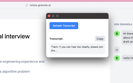 Granola transcriber  from Chrome web store to be run with OffiDocs Chromium online
