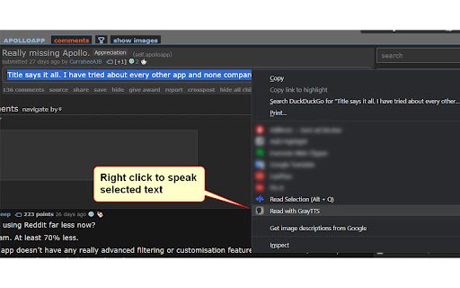 GrayTTS  from Chrome web store to be run with OffiDocs Chromium online
