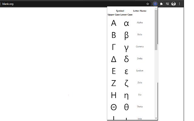 Alfabeto greco dal Chrome Web Store da eseguire con OffiDocs Chromium online