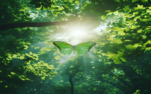 Green butterfly in the forest wallpaper  from Chrome web store to be run with OffiDocs Chromium online