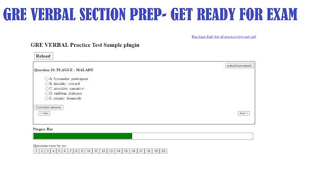 El complemento de preparación para el examen GRE Verbal de la tienda web de Chrome se ejecutará con OffiDocs Chromium en línea