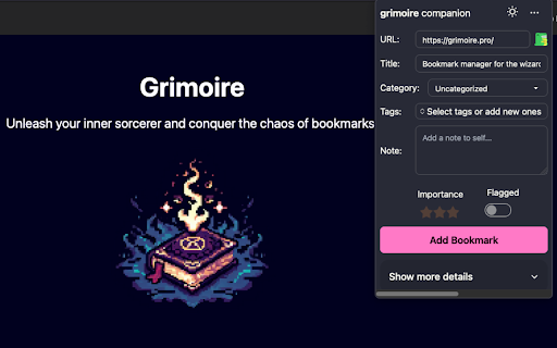 grimoire companion  from Chrome web store to be run with OffiDocs Chromium online