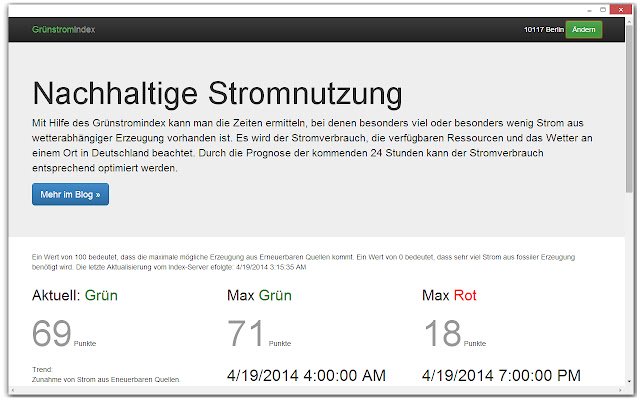 Grünstromindex Nachhaltig Strom verbrauchen da Chrome web store para ser executado com OffiDocs Chromium online
