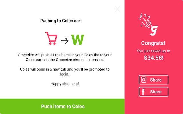 Grocerize Push to Cart de la boutique en ligne Chrome à exécuter avec OffiDocs Chromium en ligne