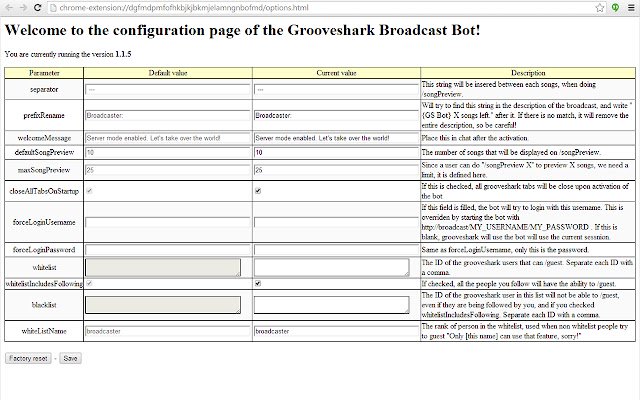 Grooveshark Broadcast Bot din magazinul web Chrome va fi rulat cu OffiDocs Chromium online