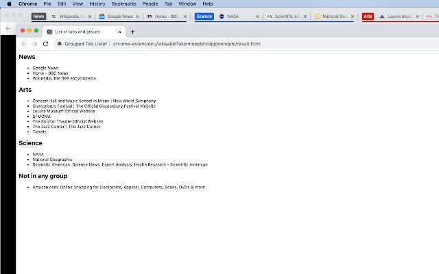 Grouped Tab Lister  from Chrome web store to be run with OffiDocs Chromium online