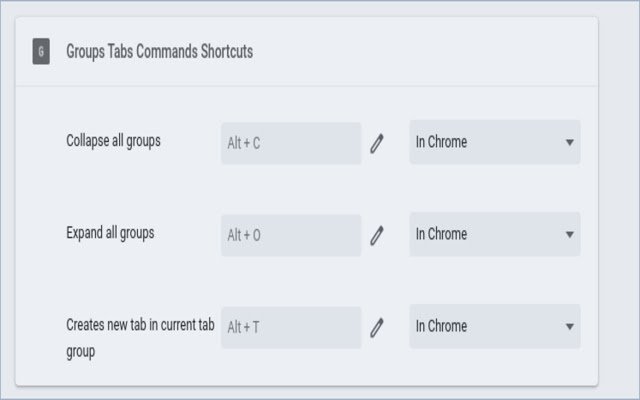Groups Tabs Commands Shortcuts  from Chrome web store to be run with OffiDocs Chromium online