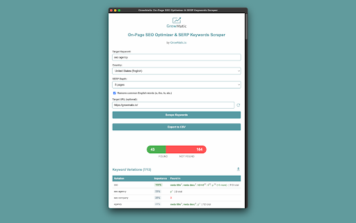 GrowMatic On Page SEO Optimizer  SERP Keywords Scraper  from Chrome web store to be run with OffiDocs Chromium online