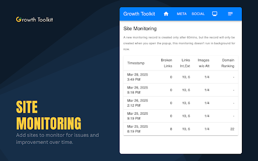 Growth Toolkit Technical SEO  Website Monitoring Tool  from Chrome web store to be run with OffiDocs Chromium online