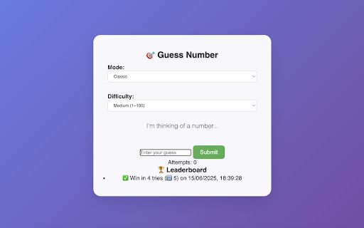 Guess the Number Game  from Chrome web store to be run with OffiDocs Chromium online