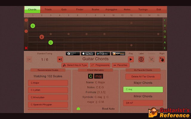 Guitarists Reference  from Chrome web store to be run with OffiDocs Chromium online