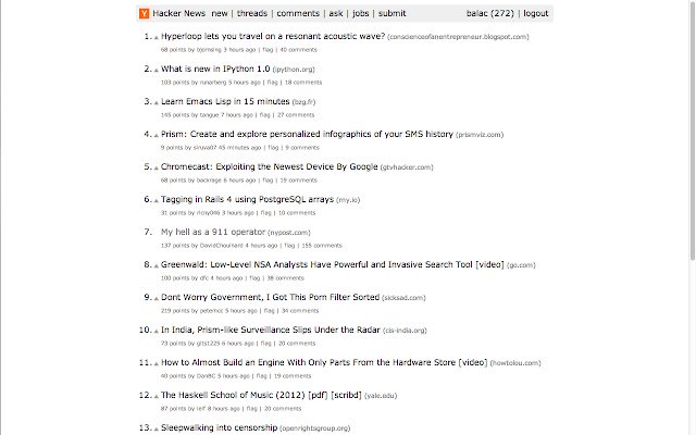 Hacked News  from Chrome web store to be run with OffiDocs Chromium online
