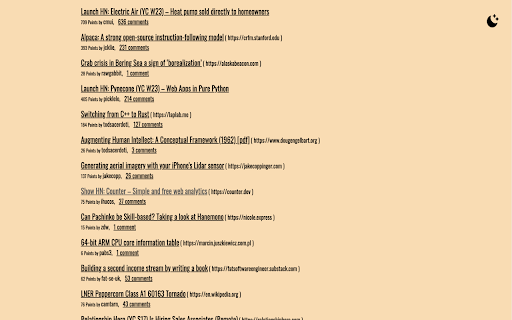 Hacker News in New Tab  from Chrome web store to be run with OffiDocs Chromium online