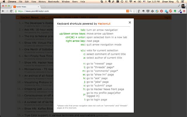 Hacker News Shortcut  from Chrome web store to be run with OffiDocs Chromium online