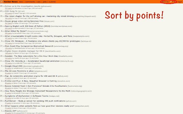 Hacker News Sorted  from Chrome web store to be run with OffiDocs Chromium online