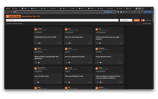 HackerNews Top 100  from Chrome web store to be run with OffiDocs Chromium online