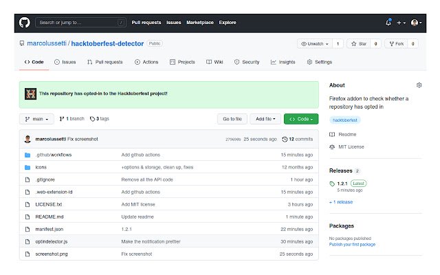 Hacktoberfest Detector  from Chrome web store to be run with OffiDocs Chromium online