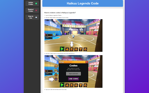 Haikyuu Legends Codes [March 2025]  from Chrome web store to be run with OffiDocs Chromium online