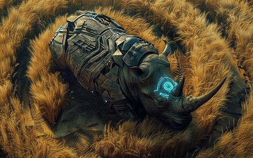 half rhino with futuristic robotic parts  from Chrome web store to be run with OffiDocs Chromium online