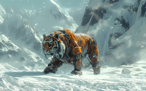 half tiger half machine on snow mountain  from Chrome web store to be run with OffiDocs Chromium online