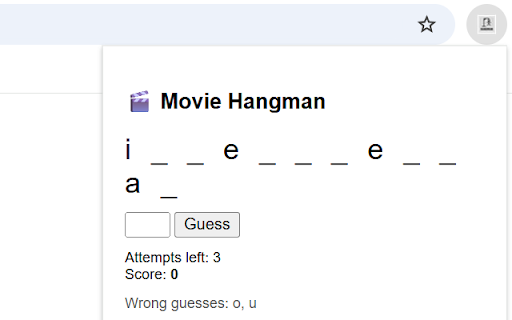 Hangman Movie Game  from Chrome web store to be run with OffiDocs Chromium online