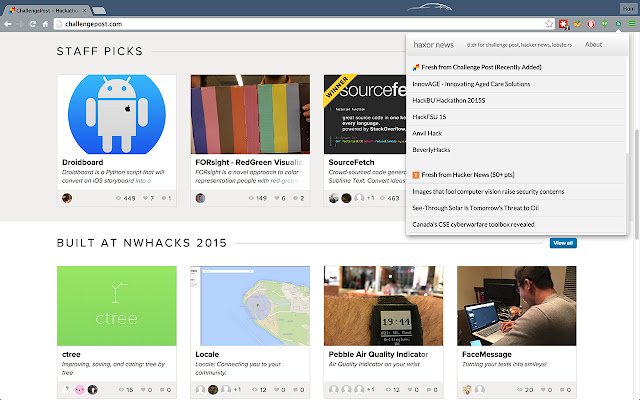 Haxor News aus dem Chrome Web Store soll mit OffiDocs Chromium online laufen