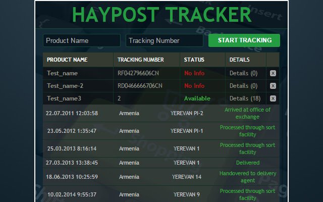 Chrome 网上商店的 HayPost Tracker 将与 OffiDocs Chromium 在线一起运行