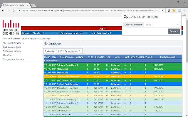 Chrome ウェブストアの HDM Grade Highlighter を OffiDocs Chromium online で実行