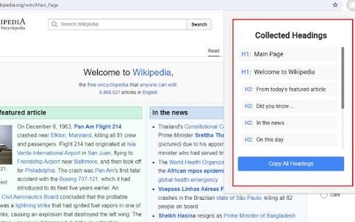 Heading Extractor  from Chrome web store to be run with OffiDocs Chromium online