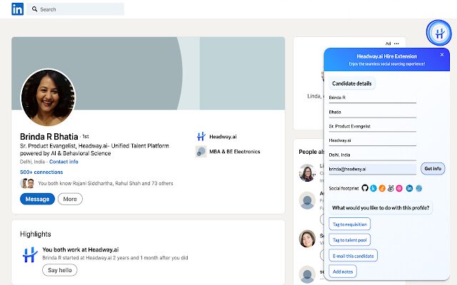 Headway.ai HIRE Extension  from Chrome web store to be run with OffiDocs Chromium online