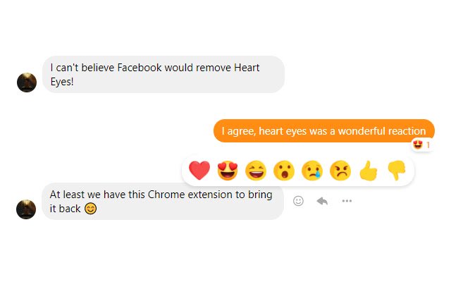 Heart Eyes for Messenger מחנות האינטרנט של Chrome להפעלה עם OffiDocs Chromium באינטרנט